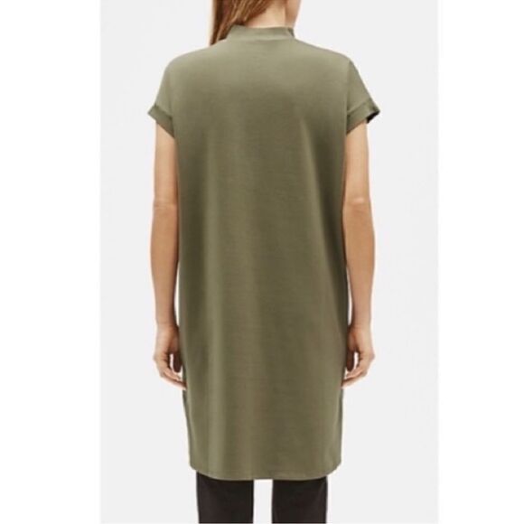 Eileen Fisher- Traceable Organic Cotton Stretch Mock Neck Dress in Olive, XSP - Picture 6 of 13